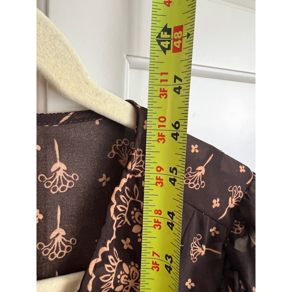 Robbie Bee Womens Brown Tan Floral Chiffon Peplum Midi Dress 10‎ Flutter Sleeve - Picture 4 of 4